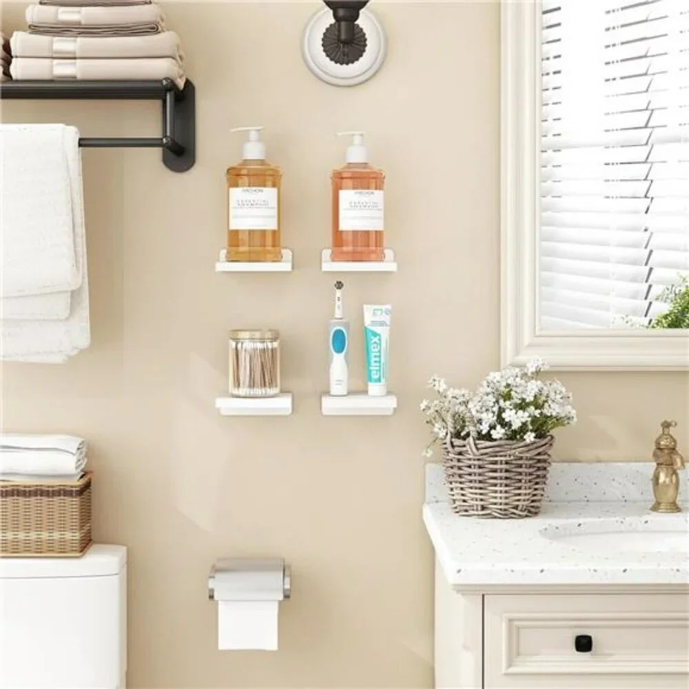 White Floating Wall Shelves Set of 4 Small Wood Shelf for Bedroom Bathroom